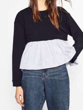 Zara Black and White Layered Peplum Sweatshirt